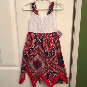 3T Red white and blue handkerchief hem dress